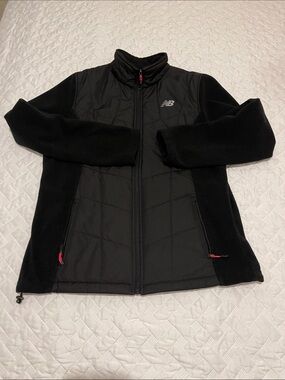 New Balance Women's Black Quilted Fleece Hybrid Jacket with Pink Zip Accents